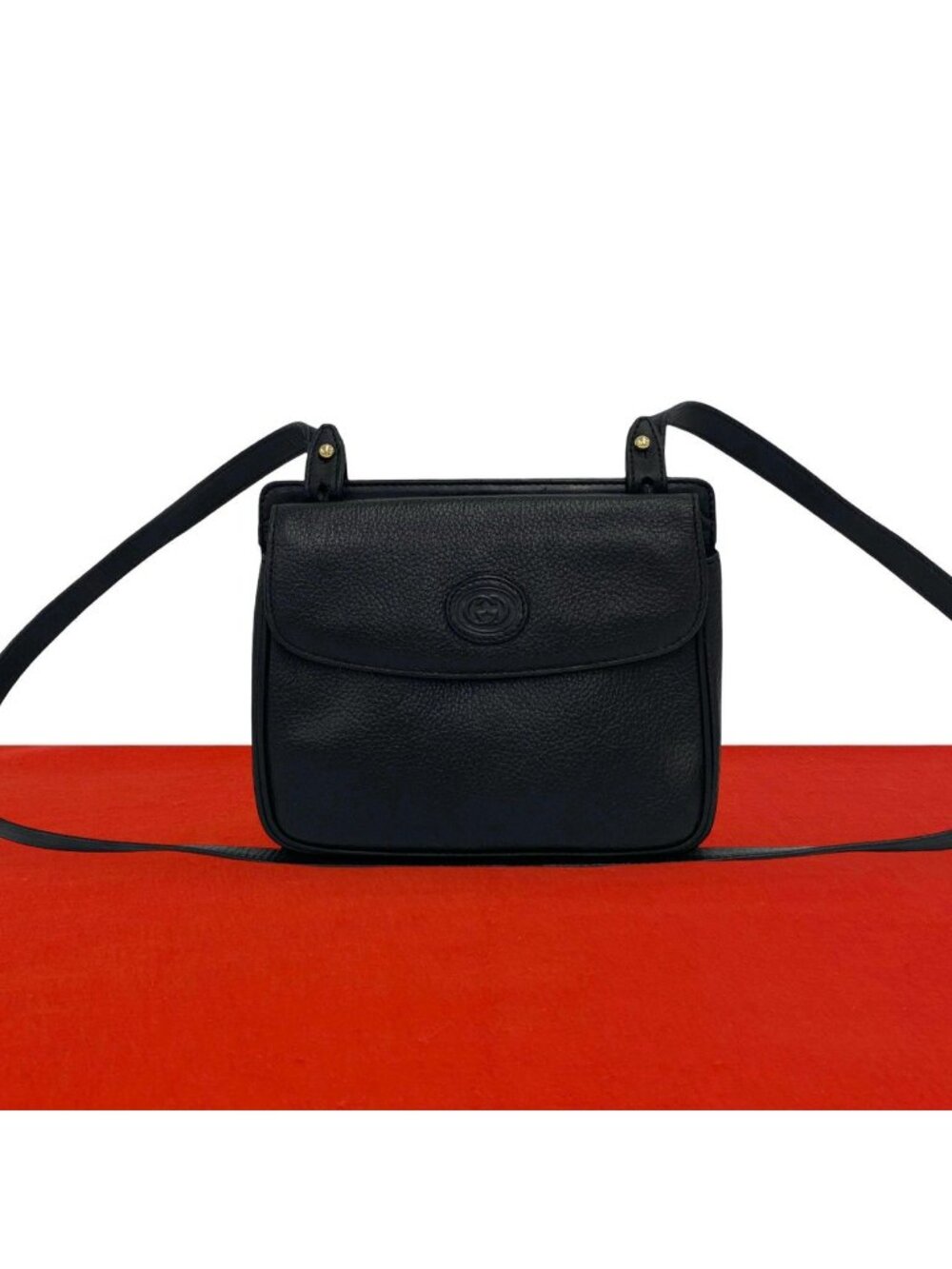Gucci Vintage Interlocking G Logo Leather Shoulder Bag Pochette Black